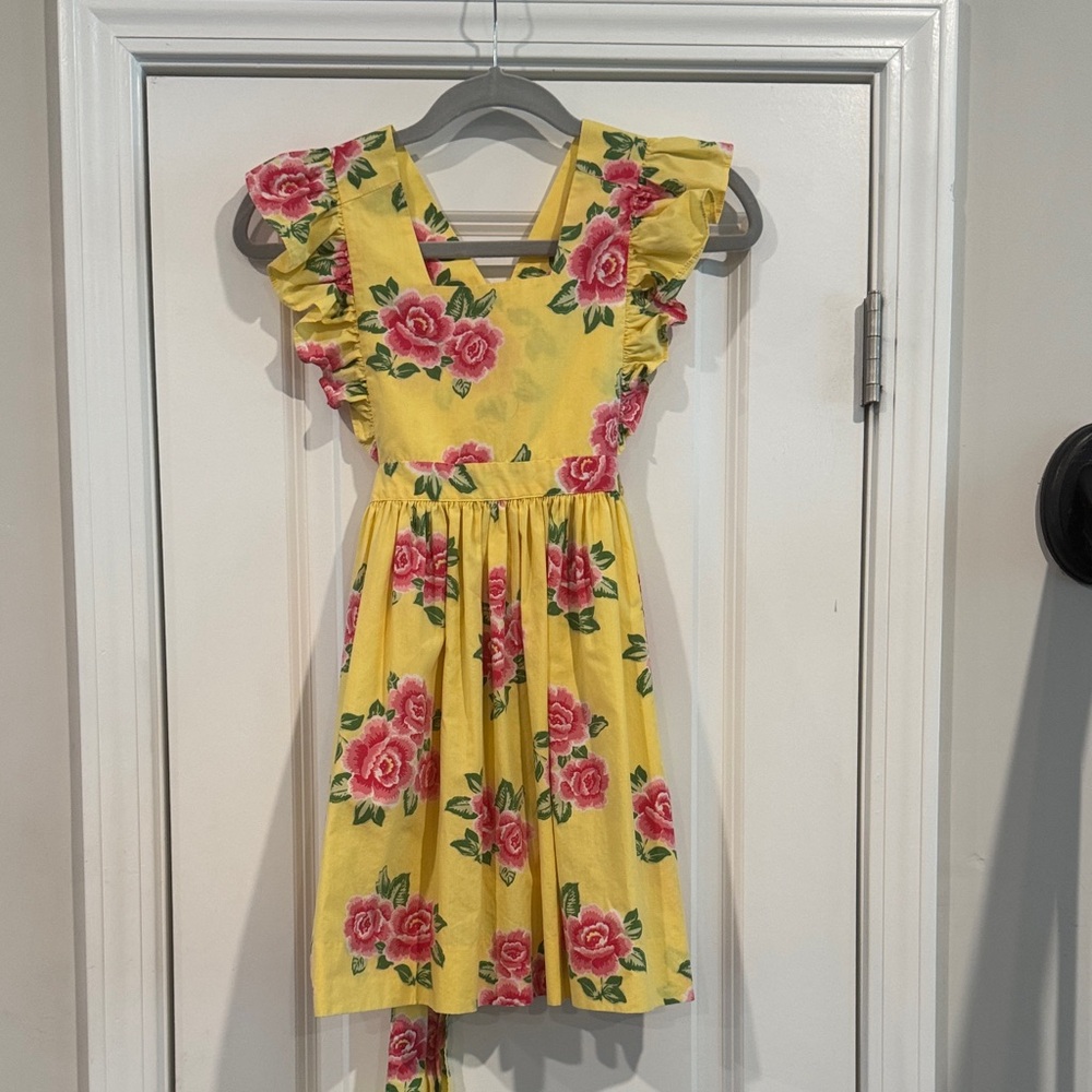 Eleanor Rose Girls Yellow Floral Ruffle Sleeve Dress, size 7-8